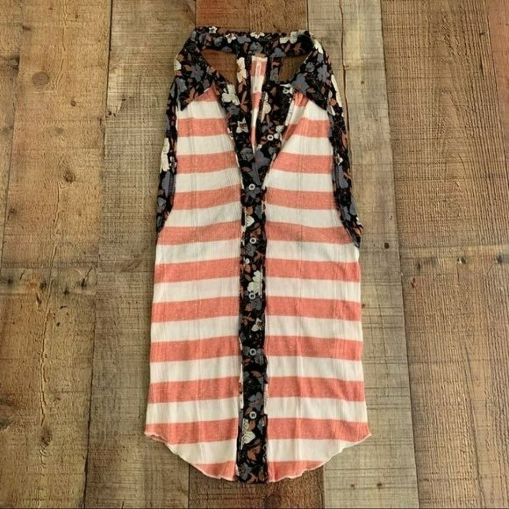 Free people women's size XS striped floral button up tank top in pink and white